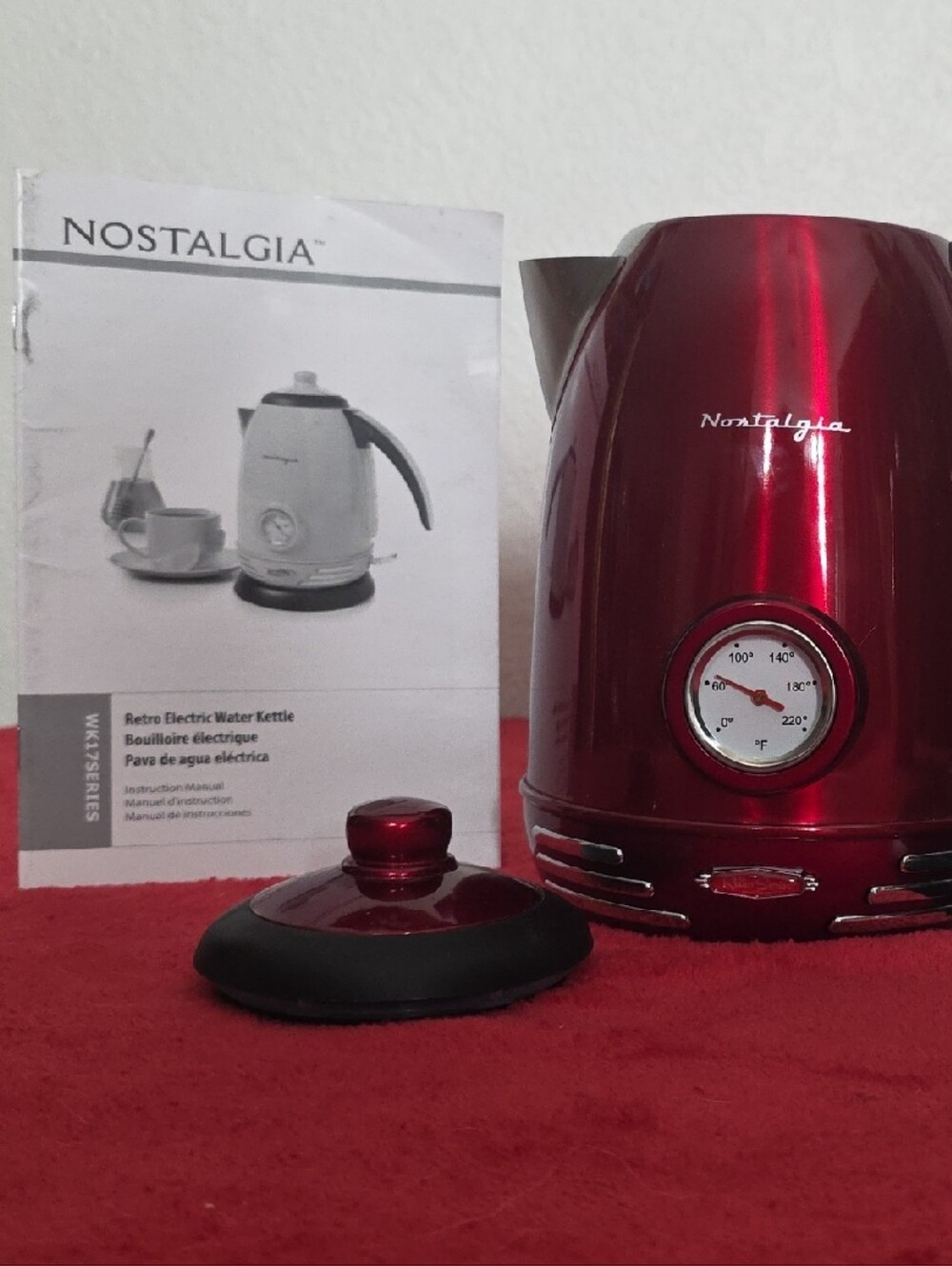 Nostalgia Red Retro Electric Kettle with Temperature Gauge